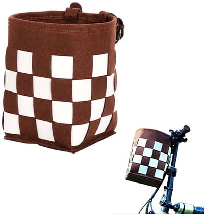 Fietsmandje voor kinderen - Fietsmandje voor op het voorwiel - Klein fietsmandje - Fietsaccessoire - 26x20x20cm - Verstelbaar - 10L - Afneembare geweven mand - Unisex - Geschikt voor fietsen en boodschappen - Bruin