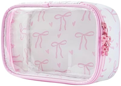 Dailygoods- Schminktas Waterdicht - Doorzichtig PVC - Schattig Strikontwerp - Cosmetica Tas - Reis Tas - Eenvoudig Schoon te Maken - Cosmeticatas