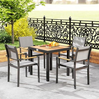 Tuintafel - Vierkante Eettafel Met Houtlook Tafelblad En Aluminium Frame - Voor Balkon En Terras - Zwart Naturel - 78x78x74 Cm