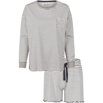 By Louise Dames Pyjama Lounge Set Grijs Gestreept - Maat S
