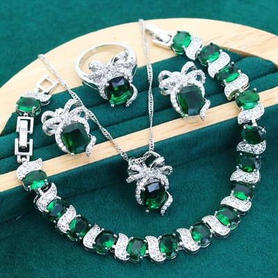 Bruids Luxe Sieraden Oorbellen Open Ring Ketting 4-delige Ketting AAA Zirkoon Set Sieraden 9 yards