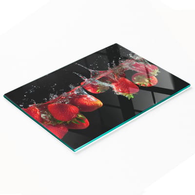 Glazen serveerplank met aardbeienwaterprint, 80x52 cm