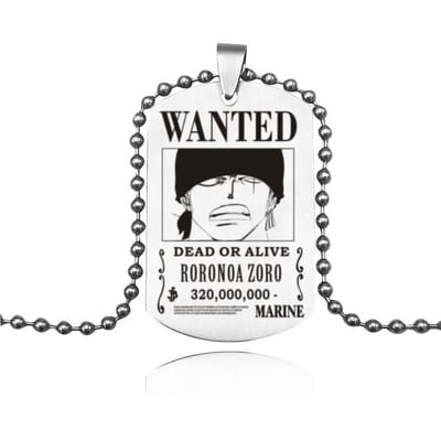 Anime ketting: One Piece Manga Design - Zoro - Pirate Hunter wanted ketting met hanger -piraten ketting- Unisex Anime Figuur -one piece anime