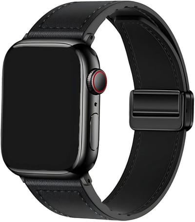 Innerlight® Alura - Zwart - 38mm/40mm/41mm - lederen bandje geschikt voor Apple Watch - Snelle magneetsluiting - Geschikt als Apple Watch bandje voor Series 1/2/3/4/5/6/7/8/9/10 42mm/11 42mm/SE