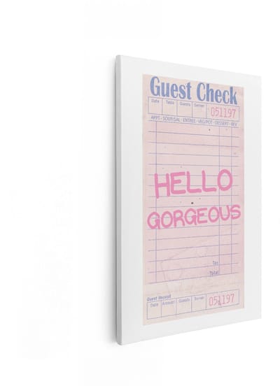 Artaza Canvas Schilderij Hello Gorgeous - 20x30 cm - Wanddecoratie Tekst - Muurdecoratie Retro Bon - Schilderijen Op Canvas Roze