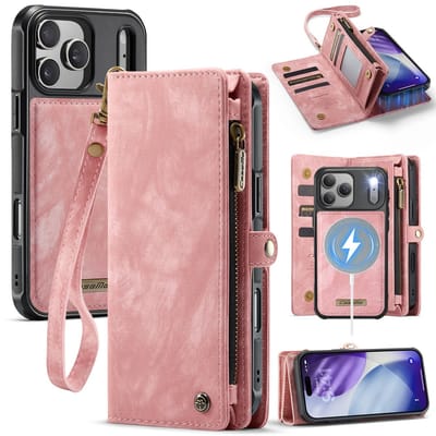 CaseMe Hoesje - Geschikt voor iPhone 17 Pro Max Hoesje - CaseMe 008 2-in-1 Book Case & Back Cover met Portemonnee - Roze