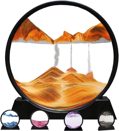 Dailygoods - 3D-zandloper, diepzeezandlandschap, bewegende zandkunst, zandafbeeldingen om te draaien, als geschenk, decoratie, esthetisch, voor kantoor, woonkamer, bureau, volwassenen, kinderen (oranje, 30,5 cm)