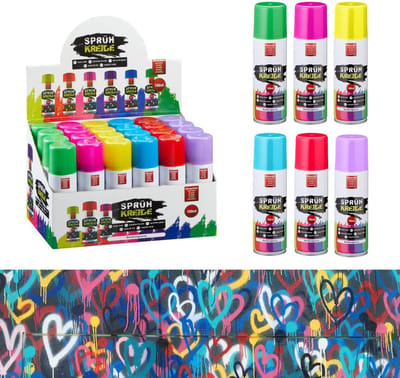Dailygoods- Krijtspray Set van 6 Kleuren - Spuitverf - Markeringsspray - Wateroplosbaar - 100 ml per Blik - Geschikt voor Tijdelijke Markeringen