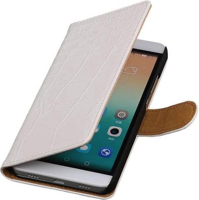 Croco Bookstyle Wallet Case Hoesje Geschikt voor Huawei Honor 7i Wit