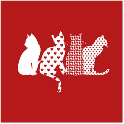 10x 20 Servetten 3-laags 1/4 vouw 33 cm x 33 cm rood Cats