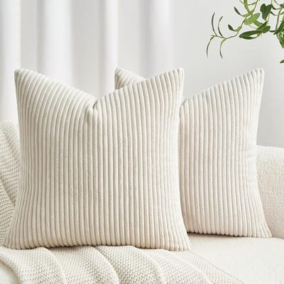 Witte Corduroy Kussenhoezen 80 x 80 cm voor Moderne Woondecoratie, Set van 2, Perfect voor Sofa en Bed