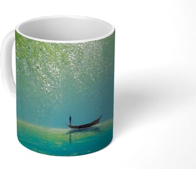 Mok - Koffiemok - Bootje - Water - Bladeren - Bloesems - Mokken - 350 ML - Beker - Koffiemokken - Theemok