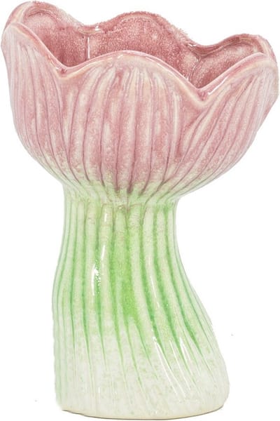 HomeBound by KY | Aardewerk vaas tulp blauw/roze | 10,8x10,3x15cm | bloemenvaas keramiek bloem