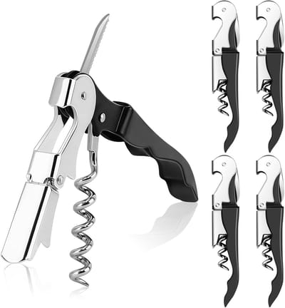 kurkentrekker, wijnopener met foliesnijder, kelnervriend, professionele wijnsleutel voor servers, flesopener, bieropener, wijnaccessoire (5 stuks)
