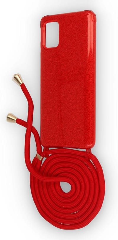 HB Hoesje Geschikt voor Samsung Galaxy A02S - Rood - Glitter Back Cover met Koord