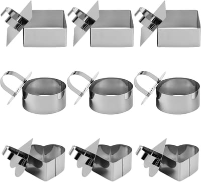 Dailygoods- Dessertringen Set van 9 - Ronde/Hartvormige/Vierkante Bakringen - Roestvrij Staal - Dessertringen met Lifter - Voedselveilig - Antiaanbaklaag