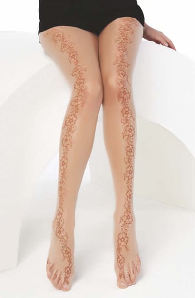 Daymod Fantasie Henna Bloemen Panty - Luxe Fantasie Dames Panty - 15 Denier - NATURAL - Maat S