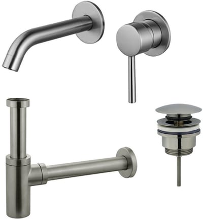 FugaFlow Eccelente Sobrado Badkamer Slim Wastafelkraanset - inbouw wastafelkraan - klikwaste plug - design sifon - PVD Geborsteld RVS -