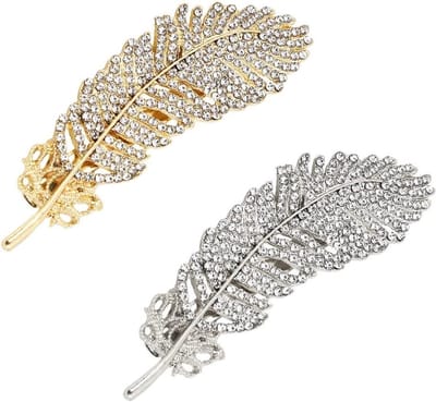 VVGoods - Set van 2 vintage haaraccessoires met kristallen - Gouden en zilveren metalen blad haarspelden - Elegante haargesp voor meisjes en dames