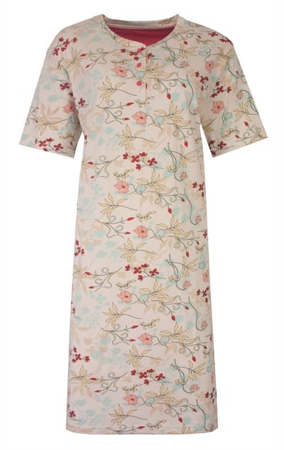Tenderness Dames Nachthemd - Botanisch Patroon - Beige - Maat M