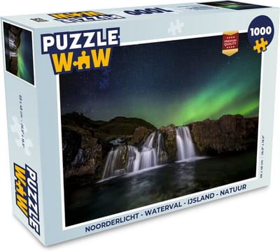 Puzzel Noorderlicht - Waterval - IJsland - Natuur - Legpuzzel - Puzzel 1000 stukjes volwassenen