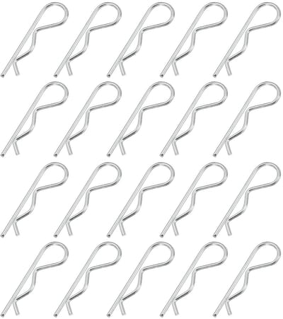 M2 x 50 mm splintbouten-assortimentset, 20 stuks heavy duty R-clips hardware pin koolstofstalen veer-snelsluitingen, aanhangervergrendeling grasmaaier, vrachtwagen, zilver