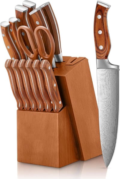 DailySupplies® Messenset met Blok - Messensets met Messenblok - Koksmes - Keukenmessen Set - Super Scherp - Bruin