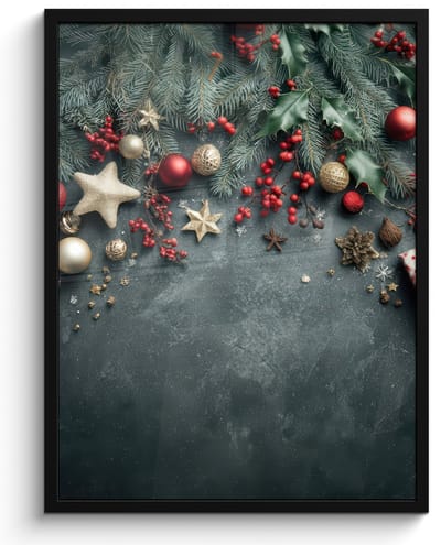 Poster in lijst - Fotolijst 60x80 cm - Posters - Kerstomlijsting - Hulst - Kleurrijk - Posterlijst zwart - Decoratie - Wanddecoratie woonkamer - Muurdecoratie slaapkamer - Kerstversiering - Kerstdecoratie voor binnen - Kerstmis