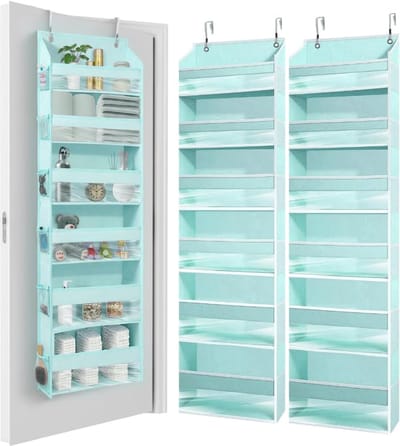 Famanu – Zware over-de-deur organizer met grote voor- en zijvakken, hangende opberger voor slaapkamer, badkamer of babykamer, babyblauw