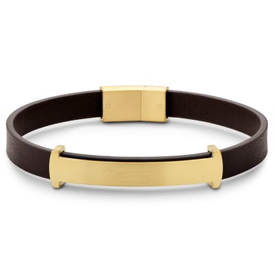 Nomen | Goudkleurige en Bruine Leren ID-armband
