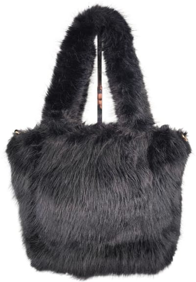 Qischa - schoudertas - hobo tas - fluffy - lange draagriem - zwart