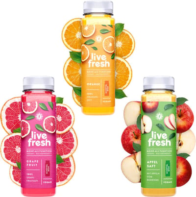 LiveFresh vruchtensap proeverij – 12 vruchtensappen (250 ml) koudgeperst uit fruit – vruchtensappen zonder suiker en toevoegingen