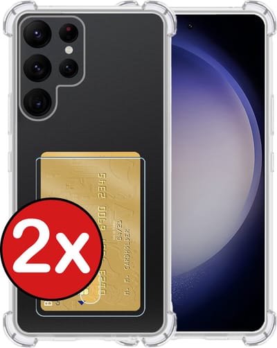 Hoesje - 2 Stuks - Geschikt voor Samsung Galaxy S23 Ultra - Met Pashouder en Kaarthouder - Telefoon Hoes Shockproof - Back Cover - Siliconen Case - Shock Proof - Pasjes Houder - Telefoonhoes - Transparant