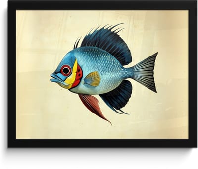 Poster in lijst - Fotolijst 40x30 cm - Posters - Blauw - Kieuwen - Vis - Illustratie - Posterlijst zwart - Decoratie - Wanddecoratie woonkamer - Muurdecoratie slaapkamer