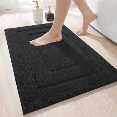 Antislip Badmat, Zacht Badkamertapijt - Waterabsorberend & Machinewasbaar - 40 x 60 cm - Zwart