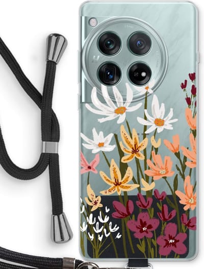 Case Company® - Hoesje met koord geschikt voor OnePlus 12r hoesje met Koord - Painted wildflowers - Telefoonhoesje met Zwart Koord - Bescherming aan alle Kanten en Over de Schermrand