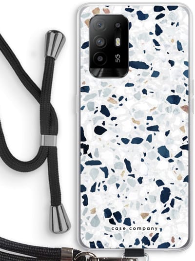 Case Company® - Hoesje met koord geschikt voor Oppo A94 5G hoesje met Koord - Terrazzo N°1 - Telefoonhoesje met Zwart Koord - Bescherming aan alle Kanten en Over de Schermrand