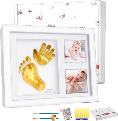 BOBOVEN Baby Hand- en Voetafdruk Fotolijst - Baby Afdrukset met Klei - Herinnering Baby - Wit - Kraamcadeau