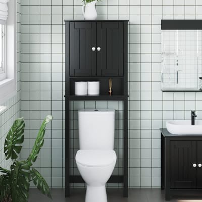 vidaXL - Toiletmeubel - BERG - 60x27x164,5 - cm - massief - hout - zwart