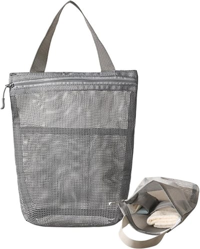 Famanu - Mesh douchetas, toilettas, badkamerorganizer, 3 zakken, sneldrogende reistoilettassen, draagbare mesh-douchetassen voor studentenkamers, sportschool, strand, camping, zwemmen, yoga en reizen