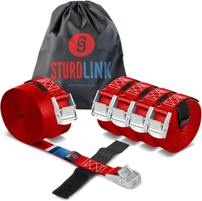 Spanbanden 25 mm 3 m 250 kg met gesp en klittenband - Set van 6 voor auto, aanhanger en fiets