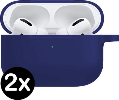 Hoesje - 2 Stuks - Geschikt voor Apple Airpods Pro - Siliconen Hoes met Clip - Silicone Case Cover - Midnight Blue