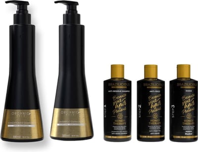 Organic Gold - Shampoo Diamond - 300 ml + Organic Gold - Conditoner Diamond - 300 ml + Honey Therapy Brazilicious 100 ml