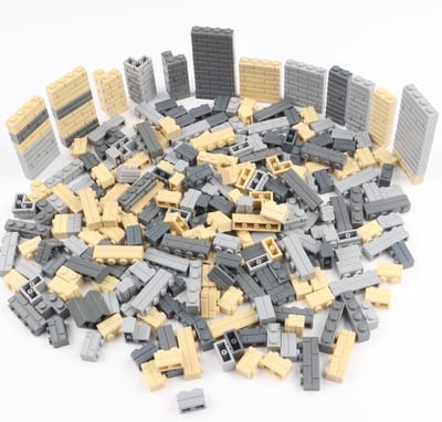 Creatieve Bouwstenen Set van 300 Stukken in Donkergrijs, Lichtgrijs en Beige - Basis Bouwblokken voor Muurconstructies en Compatibel met Grote Merken