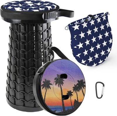 Thijox - Draagbare Opvouwbare Kruk voor Camping, Vissen, BBQ - Telescopische Kruk met Zacht Kussen, Decoratieve Tekeningen, Laadvermogen 440 LB