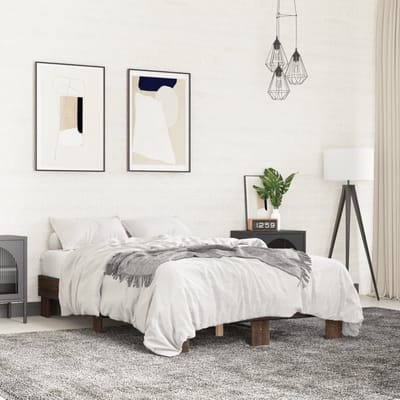 vidaXL - Bedframe - bewerkt - hout - metaal - bruin - eikenkleur - 135x190 - cm