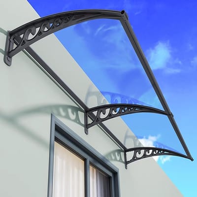 Deurluifel Gebogen - Regenonderdak Zonwering - Bescherming Buitendeur - Massief Polycarbonaat Paneel - 60 x 60 cm - Transparant Zwart