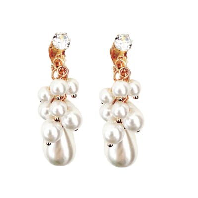 Clip/ klem oorbellen -tros Synthetische parels -goudkleurig- strass- geen gaatje- Charme Bijoux