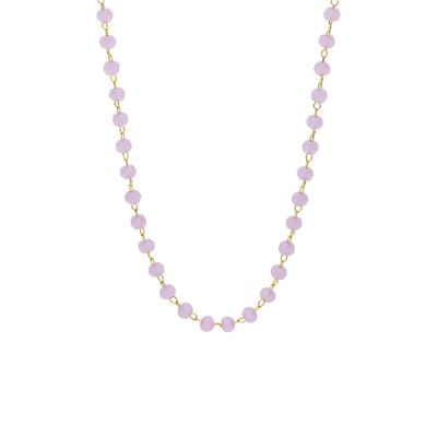 Lucardi Dames Stalen goldplated ketting met rozenkwarts - Ketting - Staal - Goudkleurig - 45 cm
