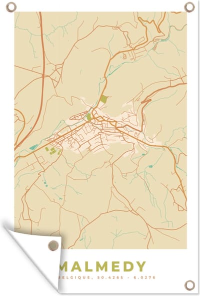Muurdecoratie Plattegrond - Kaart - België - Malmedy - Stadskaart - 120x180 cm - Tuinposter - Tuindoek